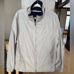 Nautica Men's Tan and Navy Windbreaker Fleece Reversible Jacket, Size Medium